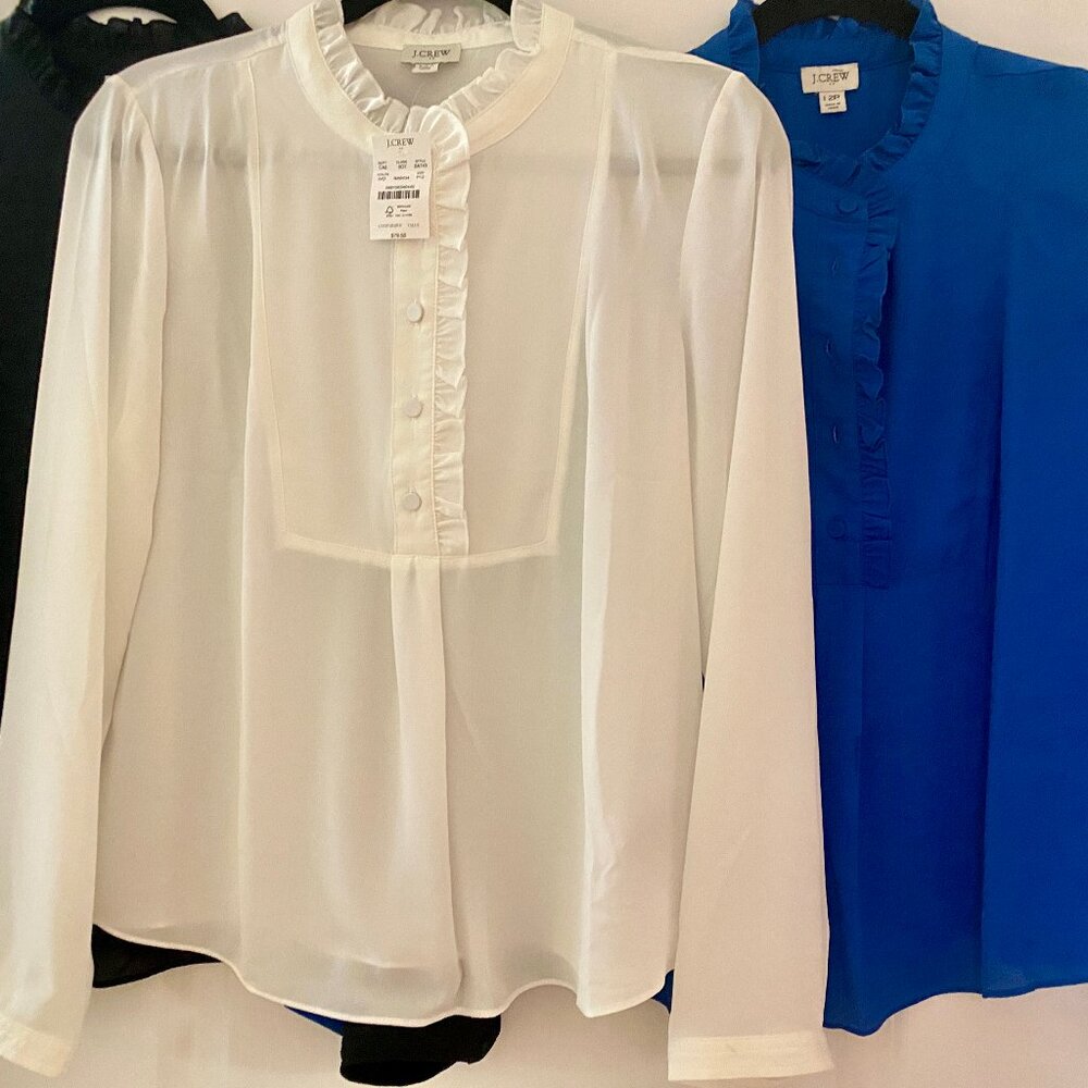 J CREW long sleeve ruffled taylored shirt w/tags, 3 colors, see pricing